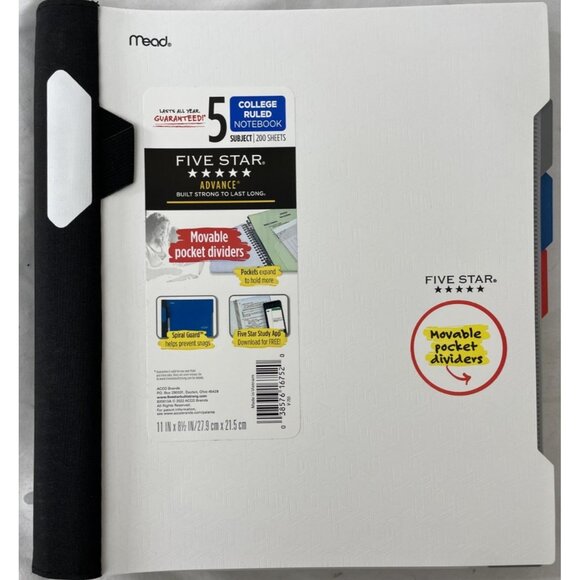 Five Star Advance Wirebound Notebook 5 Subject College Ruled White 11 in x 8.5 - Picture 1 of 5
